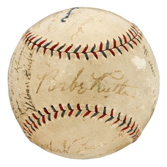 1927 New York Yankees Team Signed Baseball With Sixteen Signatures Including Ruth, and Gehrig